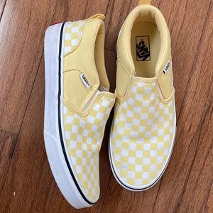 Yellow and White Slip On Vans